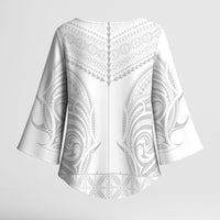 Niue White Sunday Kimono Sleeve Blouse Aho Tapu Fanau Hiapo Pattern LT14 - Polynesian Pride