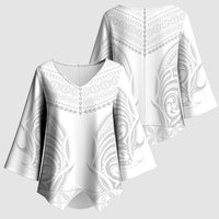 Niue White Sunday Kimono Sleeve Blouse Aho Tapu Fanau Hiapo Pattern LT14 - Polynesian Pride