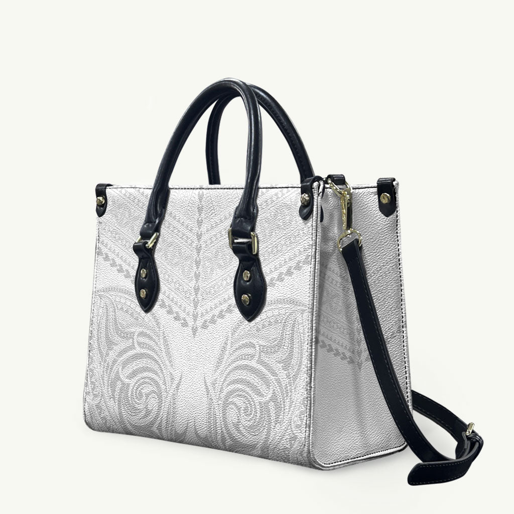 Niue White Sunday Leather Bag Aho Tapu Fanau Hiapo Pattern LT14 White - Polynesian Pride