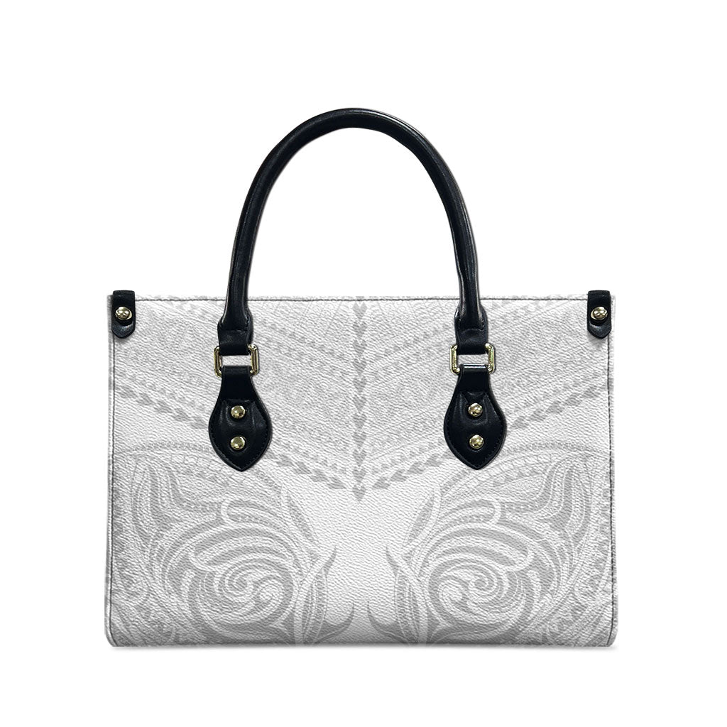 Niue White Sunday Leather Bag Aho Tapu Fanau Hiapo Pattern LT14 - Polynesian Pride