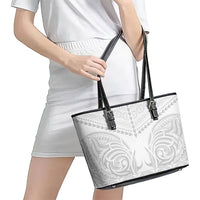 Niue White Sunday Leather Tote Bag Aho Tapu Fanau Hiapo Pattern LT14 - Polynesian Pride