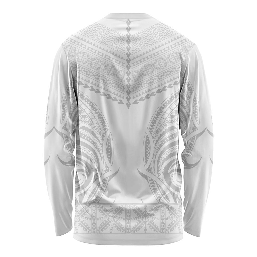 Niue White Sunday Long Sleeve Shirt Aho Tapu Fanau Hiapo Pattern LT14 - Polynesian Pride