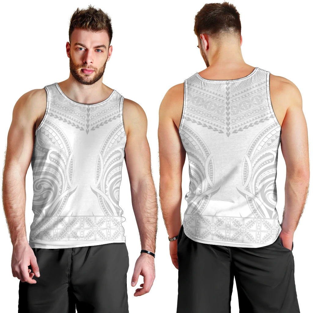 Niue White Sunday Men Tank Top Aho Tapu Fanau Hiapo Pattern LT14 - Polynesian Pride