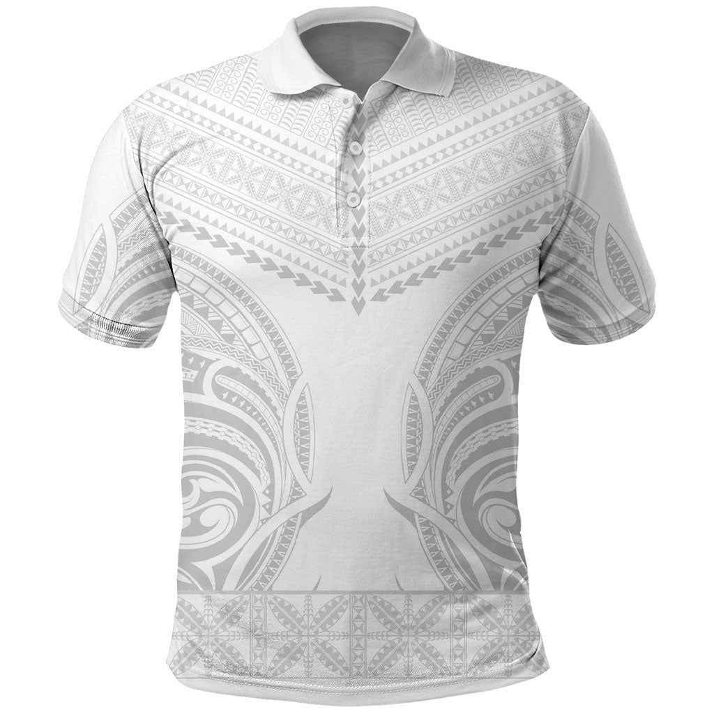 Niue White Sunday Polo Shirt Aho Tapu Fanau Hiapo Pattern LT14 White - Polynesian Pride