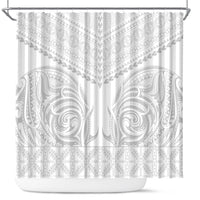 Niue White Sunday Shower Curtain Aho Tapu Fanau Hiapo Pattern LT14 White - Polynesian Pride