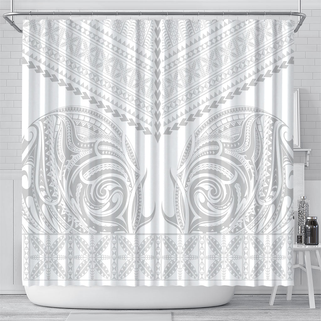 Niue White Sunday Shower Curtain Aho Tapu Fanau Hiapo Pattern LT14 - Polynesian Pride