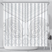 Niue White Sunday Shower Curtain Aho Tapu Fanau Hiapo Pattern LT14 - Polynesian Pride