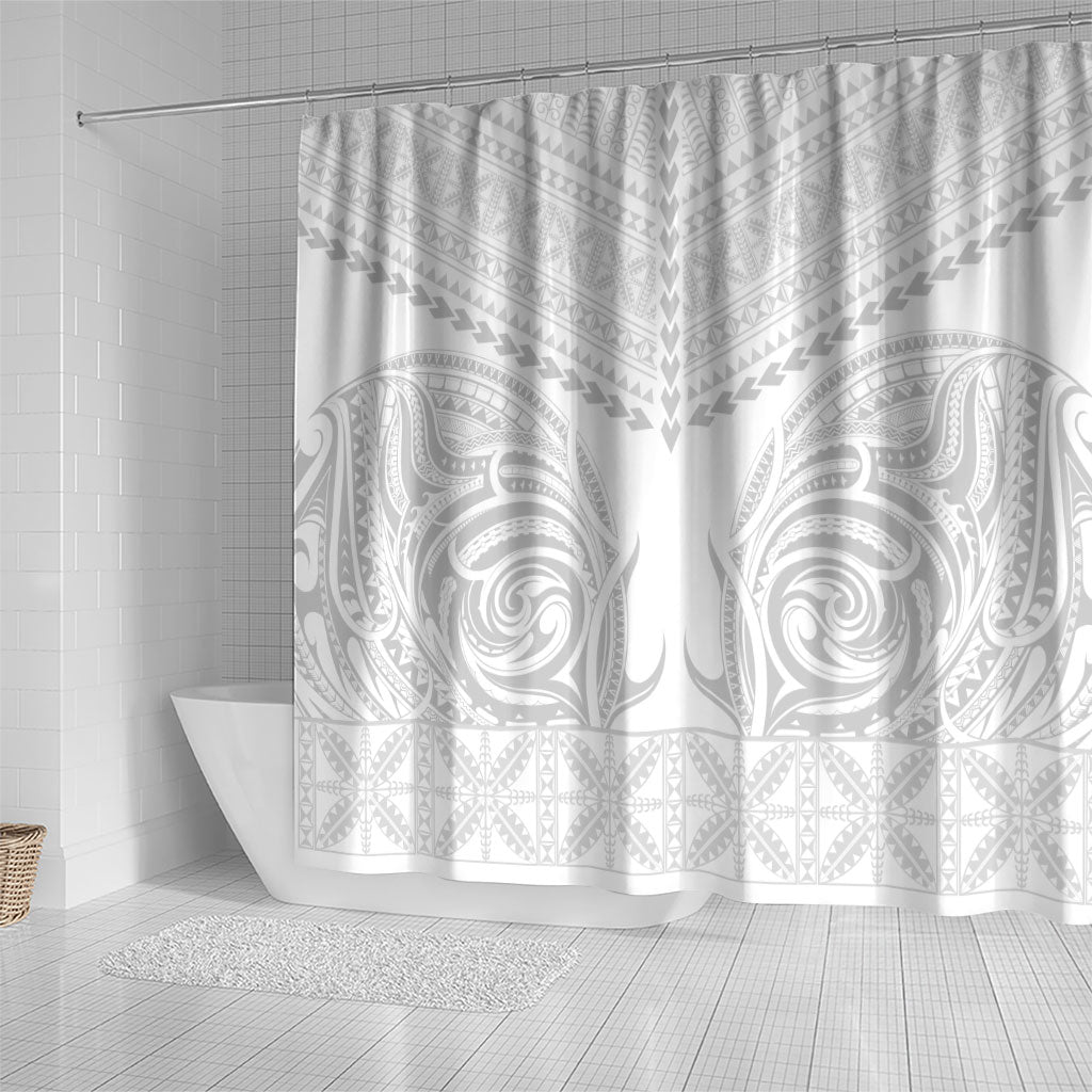 Niue White Sunday Shower Curtain Aho Tapu Fanau Hiapo Pattern LT14 - Polynesian Pride