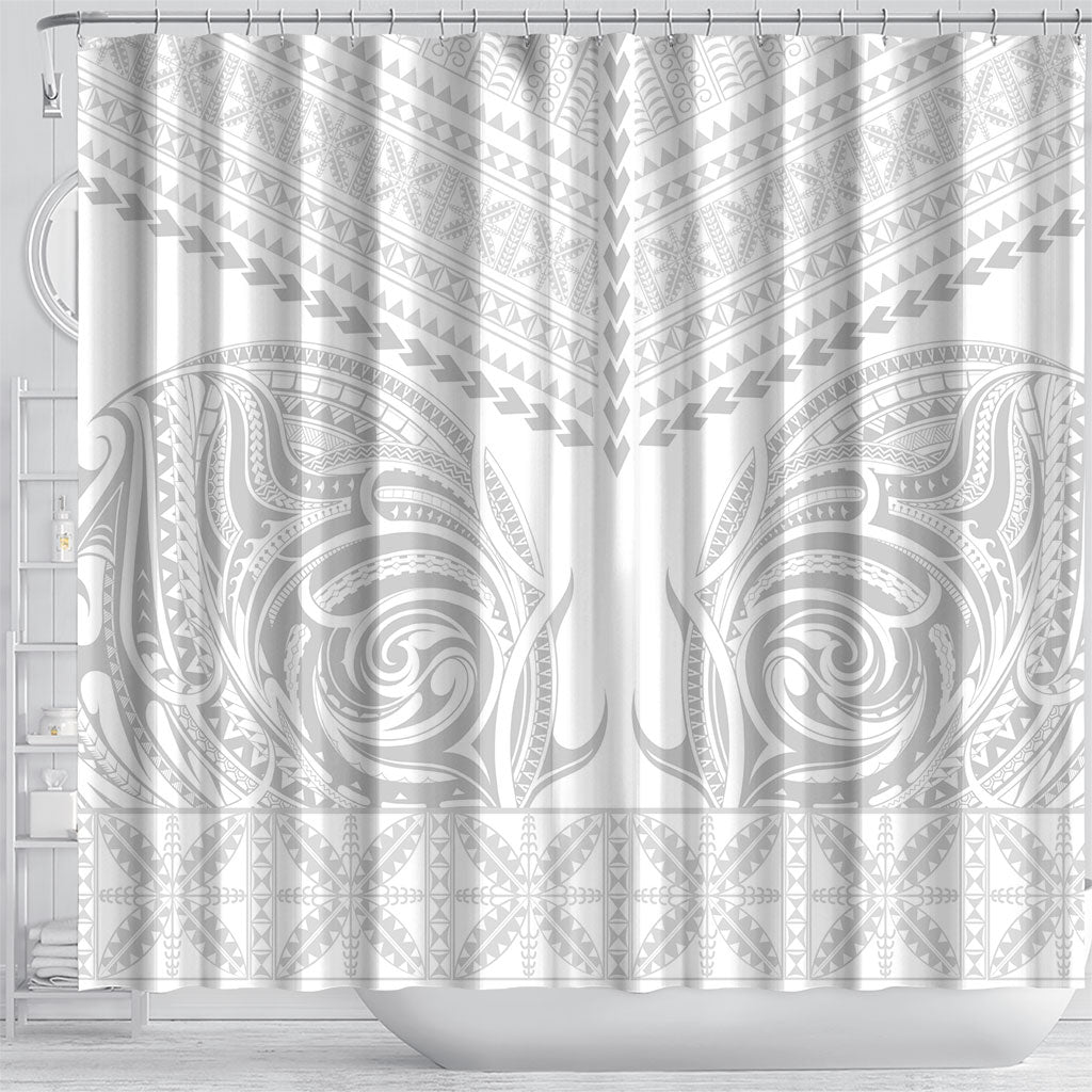 Niue White Sunday Shower Curtain Aho Tapu Fanau Hiapo Pattern LT14 - Polynesian Pride