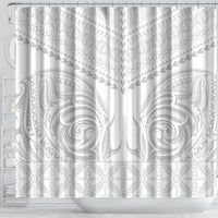 Niue White Sunday Shower Curtain Aho Tapu Fanau Hiapo Pattern LT14 - Polynesian Pride