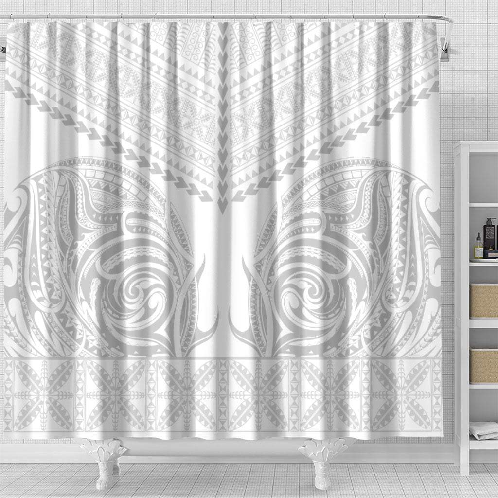 Niue White Sunday Shower Curtain Aho Tapu Fanau Hiapo Pattern LT14 - Polynesian Pride