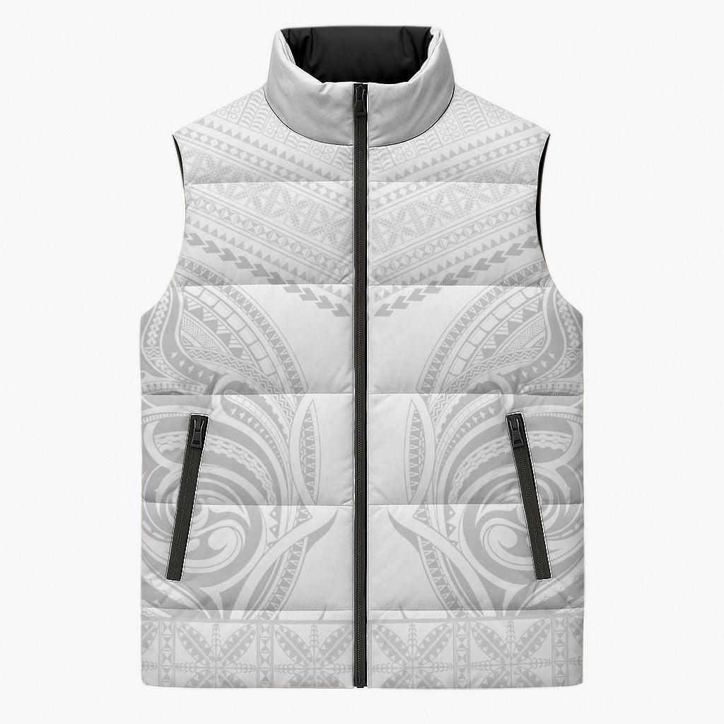 Niue White Sunday Sleeveless Puffer Jacket Aho Tapu Fanau Hiapo Pattern LT14 Unisex White - Polynesian Pride