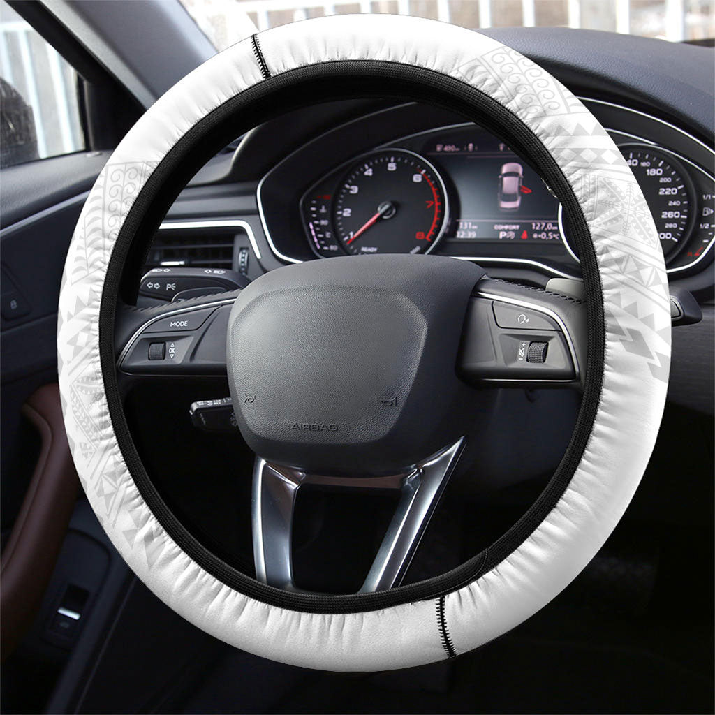 Niue White Sunday Steering Wheel Cover Aho Tapu Fanau Hiapo Pattern LT14 - Polynesian Pride