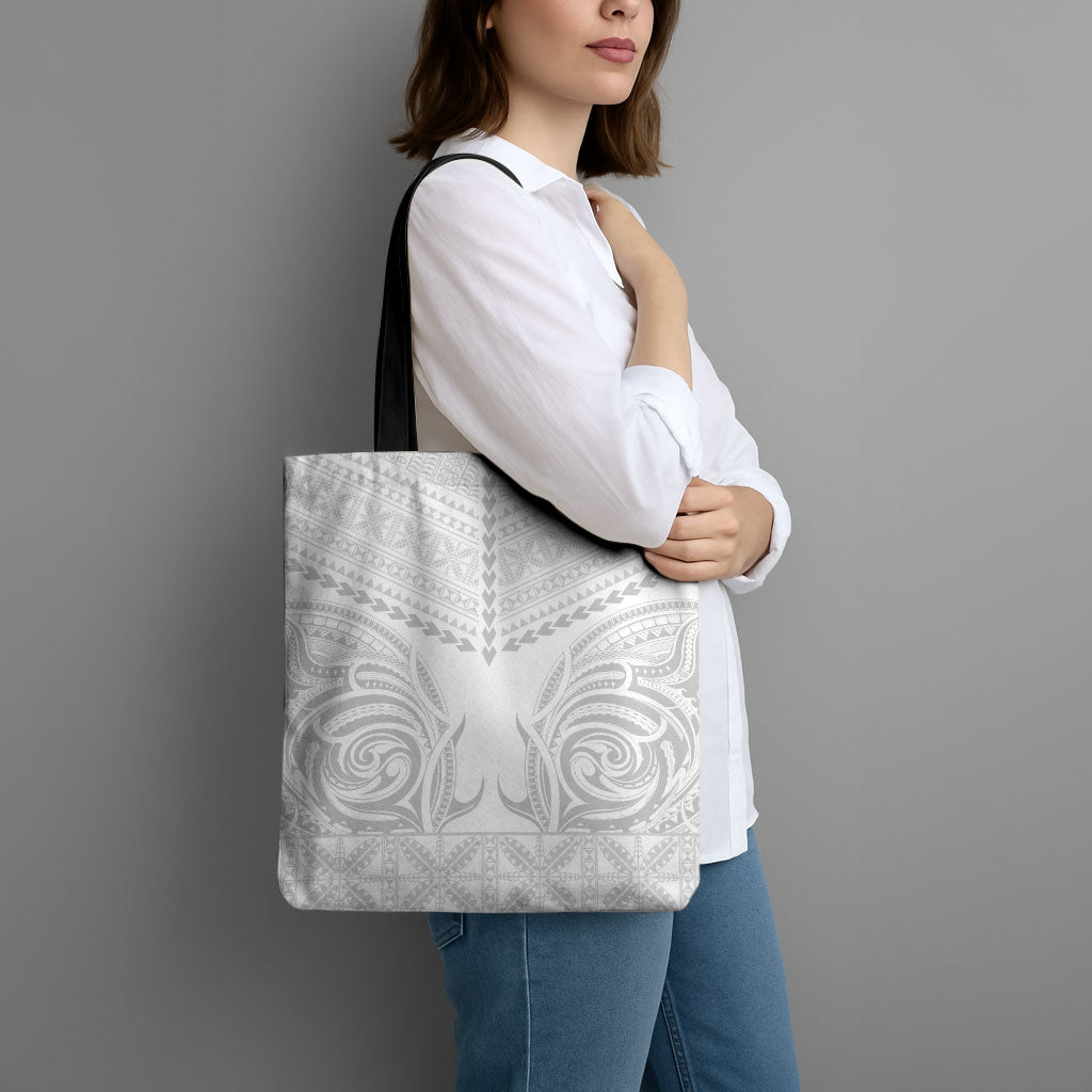 Niue White Sunday Tote Bag Aho Tapu Fanau Hiapo Pattern LT14 - Polynesian Pride