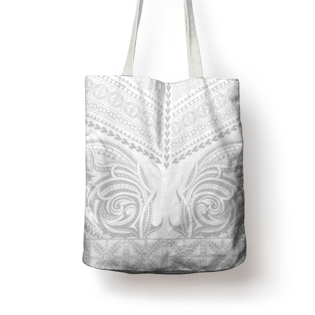 Niue White Sunday Tote Bag Aho Tapu Fanau Hiapo Pattern LT14 - Polynesian Pride