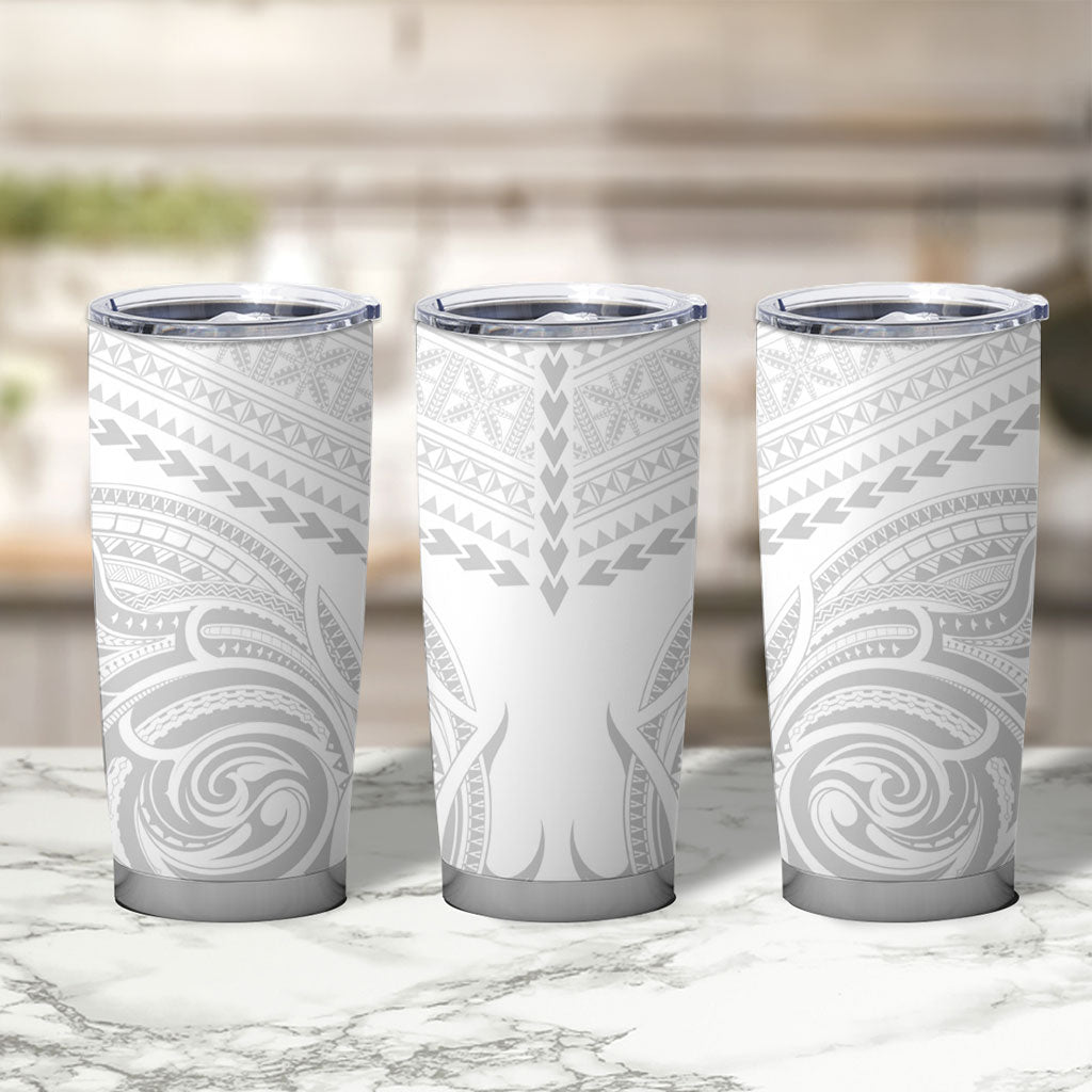 Niue White Sunday Tumbler Cup Aho Tapu Fanau Hiapo Pattern LT14 - Polynesian Pride