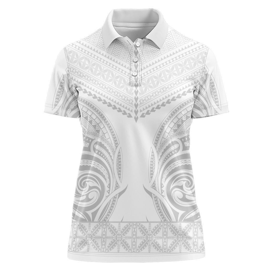 Niue White Sunday Women Polo Shirt Aho Tapu Fanau Hiapo Pattern LT14 Female White - Polynesian Pride