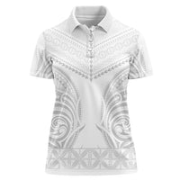 Niue White Sunday Women Polo Shirt Aho Tapu Fanau Hiapo Pattern LT14 Female White - Polynesian Pride