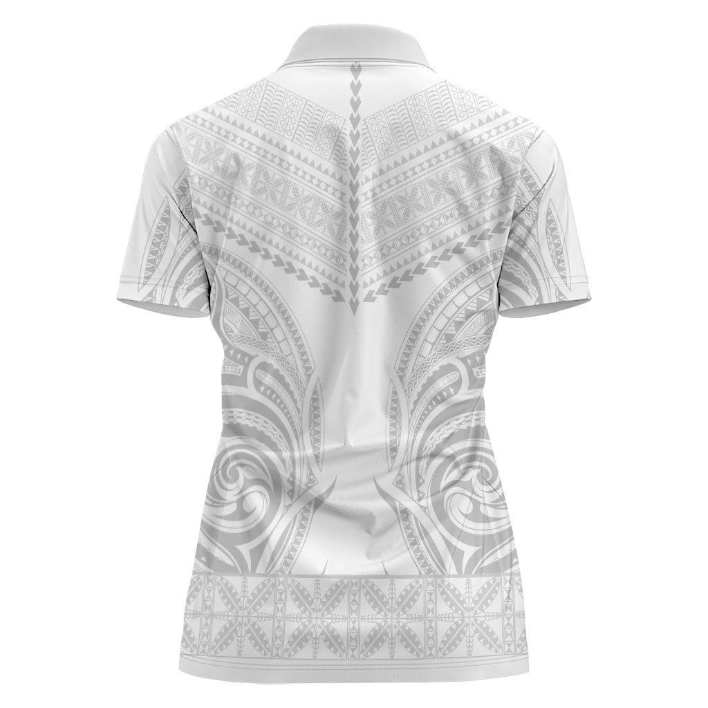 Niue White Sunday Women Polo Shirt Aho Tapu Fanau Hiapo Pattern LT14 - Polynesian Pride