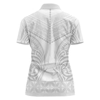 Niue White Sunday Women Polo Shirt Aho Tapu Fanau Hiapo Pattern LT14 - Polynesian Pride