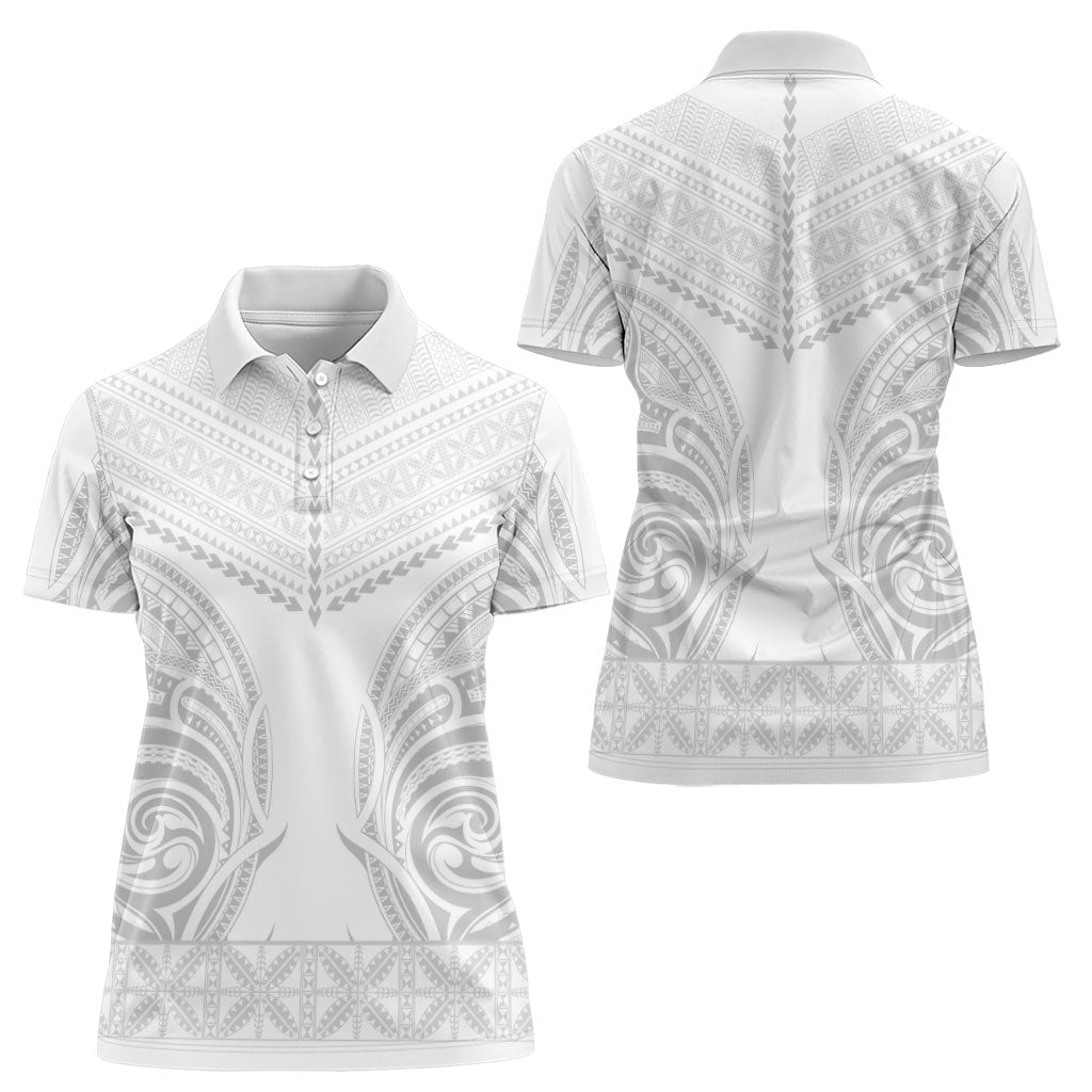 Niue White Sunday Women Polo Shirt Aho Tapu Fanau Hiapo Pattern LT14 - Polynesian Pride