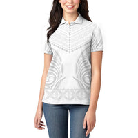Niue White Sunday Women Polo Shirt Aho Tapu Fanau Hiapo Pattern LT14 - Polynesian Pride