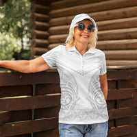 Niue White Sunday Women Polo Shirt Aho Tapu Fanau Hiapo Pattern LT14 - Polynesian Pride