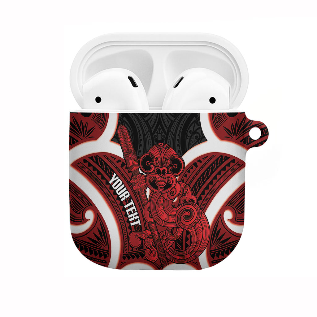 Whero Aotearoa Atua Tumatauenga Personalised AirPods Case Maori God Of War Tiki With Taiaha LT14 Red - Polynesian Pride