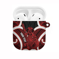 Whero Aotearoa Atua Tumatauenga Personalised AirPods Case Maori God Of War Tiki With Taiaha LT14 Red - Polynesian Pride