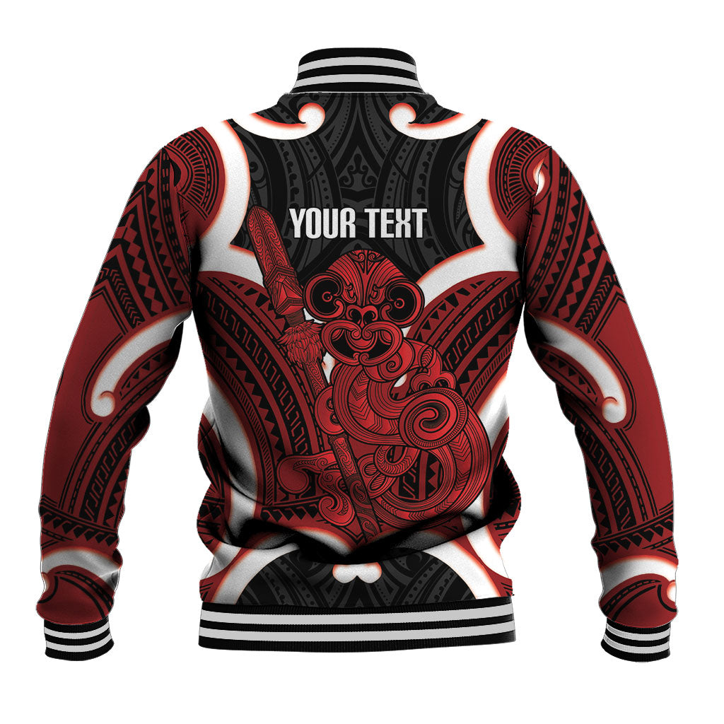 Whero Aotearoa Atua Tumatauenga Personalised Baseball Jacket Maori God Of War Tiki With Taiaha LT14 - Polynesian Pride