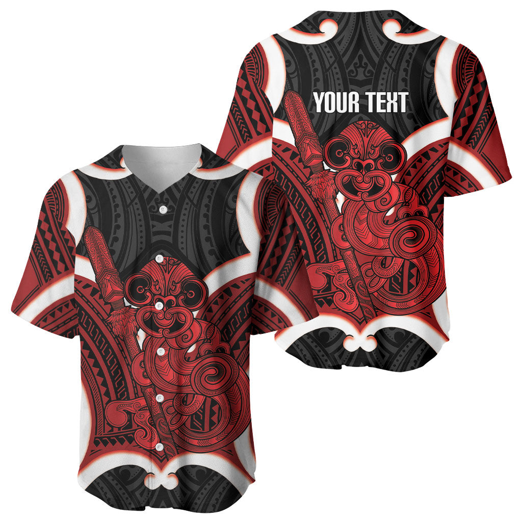 Whero Aotearoa Atua Tumatauenga Personalised Baseball Jersey Maori God Of War Tiki With Taiaha LT14 - Polynesian Pride