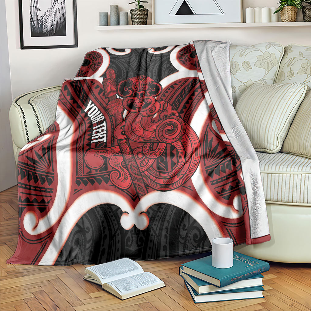 Whero Aotearoa Atua Tumatauenga Personalised Blanket Maori God Of War Tiki With Taiaha LT14 Red - Polynesian Pride