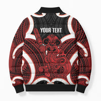 Whero Aotearoa Atua Tumatauenga Personalised Bomber Puffer Jacket Maori God Of War Tiki With Taiaha LT14 - Polynesian Pride