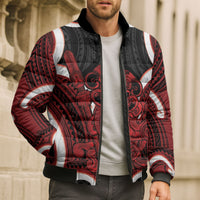 Whero Aotearoa Atua Tumatauenga Personalised Bomber Puffer Jacket Maori God Of War Tiki With Taiaha LT14 - Polynesian Pride