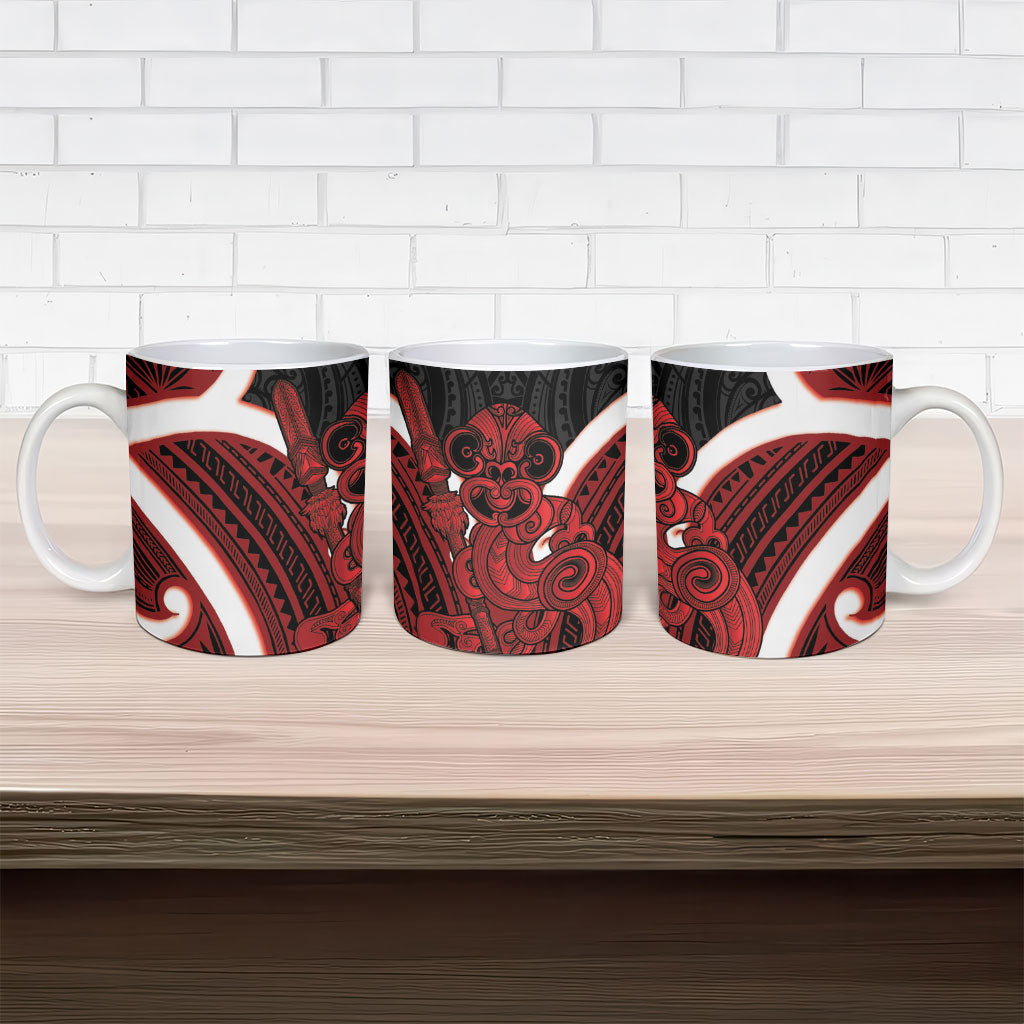 Whero Aotearoa Atua Tumatauenga Ceramic Mug Maori God Of War Tiki With Taiaha LT14 - Polynesian Pride