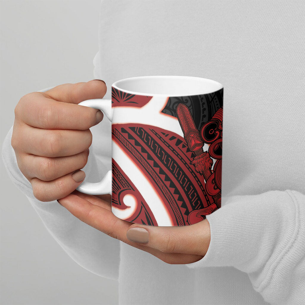 Whero Aotearoa Atua Tumatauenga Ceramic Mug Maori God Of War Tiki With Taiaha LT14 - Polynesian Pride