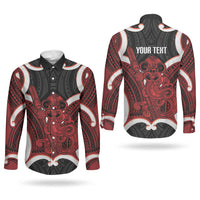 Whero Aotearoa Atua Tumatauenga Personalised Couples Matching Off Shoulder Short Dress and Long Sleeve Button Shirt Maori God Of War Tiki With Taiaha LT14 - Polynesian Pride