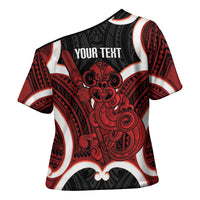 Whero Aotearoa Atua Tumatauenga Personalised Cross Shoulder Shirt Maori God Of War Tiki With Taiaha LT14 - Polynesian Pride