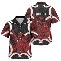 Whero Aotearoa Atua Tumatauenga Personalised Family Matching Off Shoulder Maxi Dress and Hawaiian Shirt Maori God Of War Tiki With Taiaha LT14 Son's Shirt Red - Polynesian Pride