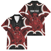 Whero Aotearoa Atua Tumatauenga Personalised Family Matching Off Shoulder Short Dress and Hawaiian Shirt Maori God Of War Tiki With Taiaha LT14 Dad's Shirt - Short Sleeve Red - Polynesian Pride