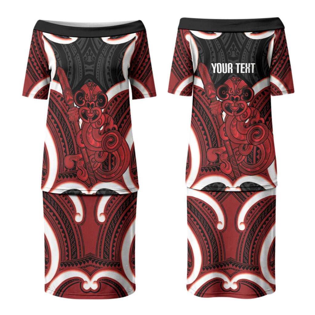 Whero Aotearoa Atua Tumatauenga Personalised Family Matching Puletasi and Hawaiian Shirt Maori God Of War Tiki With Taiaha LT14 Mom's Dress Red - Polynesian Pride