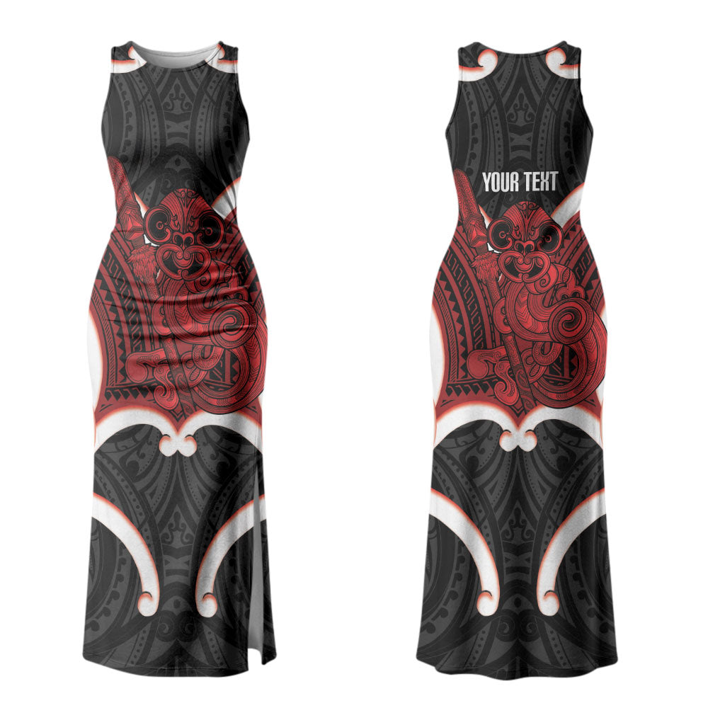 Whero Aotearoa Atua Tumatauenga Personalised Family Matching Tank Maxi Dress and Hawaiian Shirt Maori God Of War Tiki With Taiaha LT14 Mom's Dress Red - Polynesian Pride