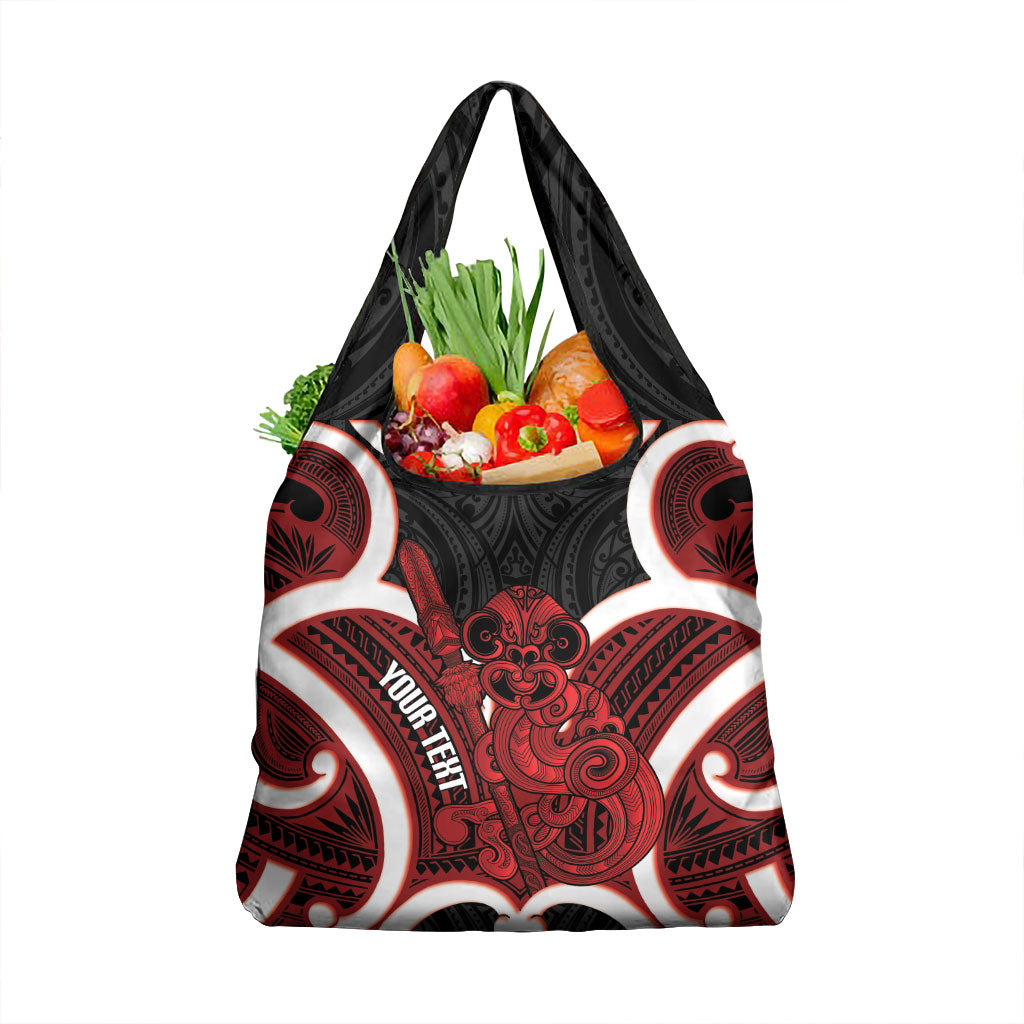 Whero Aotearoa Atua Tumatauenga Personalised Grocery Bag Maori God Of War Tiki With Taiaha LT14 1-pack One Size Red - Polynesian Pride