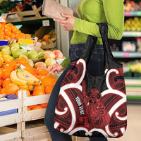 Whero Aotearoa Atua Tumatauenga Personalised Grocery Bag Maori God Of War Tiki With Taiaha LT14 - Polynesian Pride