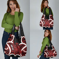 Whero Aotearoa Atua Tumatauenga Personalised Grocery Bag Maori God Of War Tiki With Taiaha LT14 - Polynesian Pride