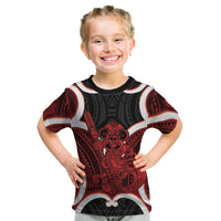 Whero Aotearoa Atua Tumatauenga Personalised Kid T Shirt Maori God Of War Tiki With Taiaha LT14 Red - Polynesian Pride