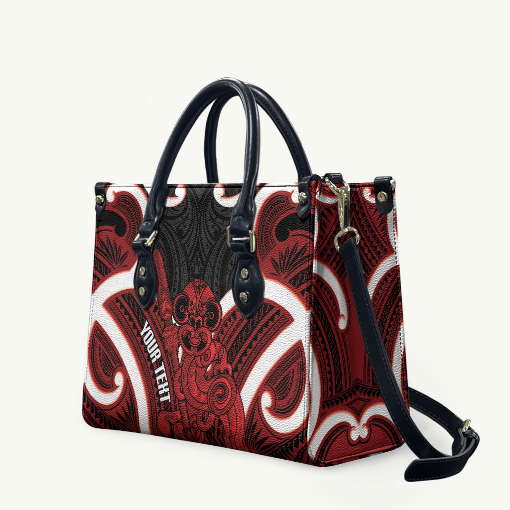 Whero Aotearoa Atua Tumatauenga Personalised Leather Bag Maori God Of War Tiki With Taiaha LT14 Red - Polynesian Pride