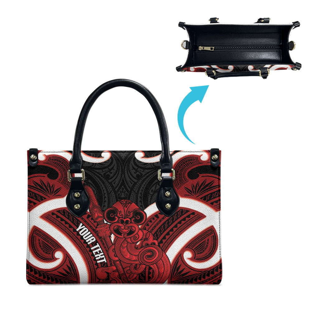 Whero Aotearoa Atua Tumatauenga Personalised Leather Bag Maori God Of War Tiki With Taiaha LT14 - Polynesian Pride
