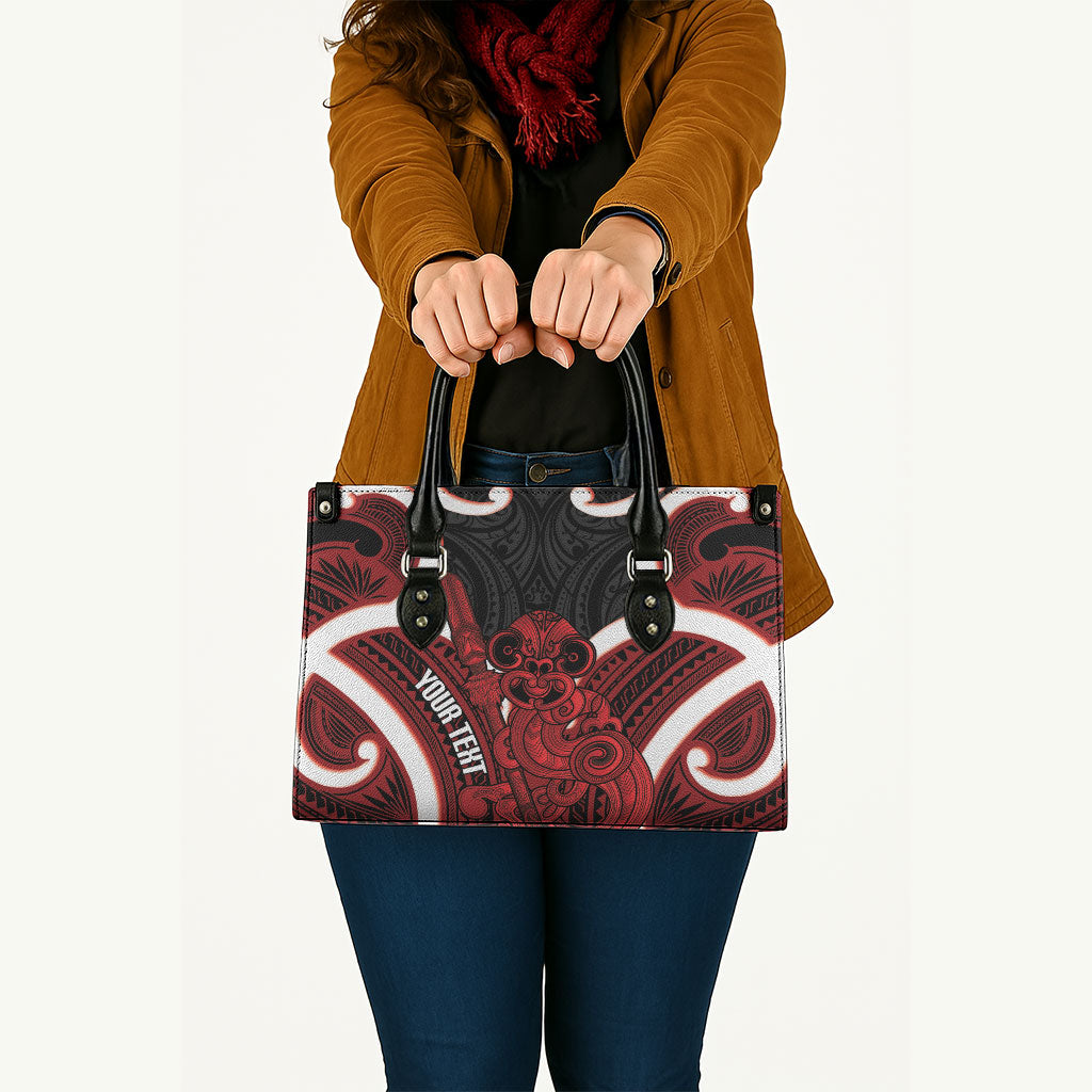 Whero Aotearoa Atua Tumatauenga Personalised Leather Bag Maori God Of War Tiki With Taiaha LT14 - Polynesian Pride