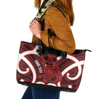 Whero Aotearoa Atua Tumatauenga Personalised Leather Tote Bag Maori God Of War Tiki With Taiaha LT14 Red - Polynesian Pride